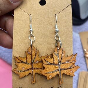 Wooden Maple Leaf Earrings – Rustic Autumn Charm